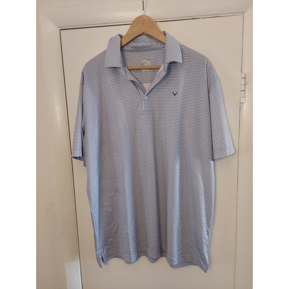 Callaway Polo Shirt Mens Large Gray Check Geometric Golf Stretch Logo Opti-Dri